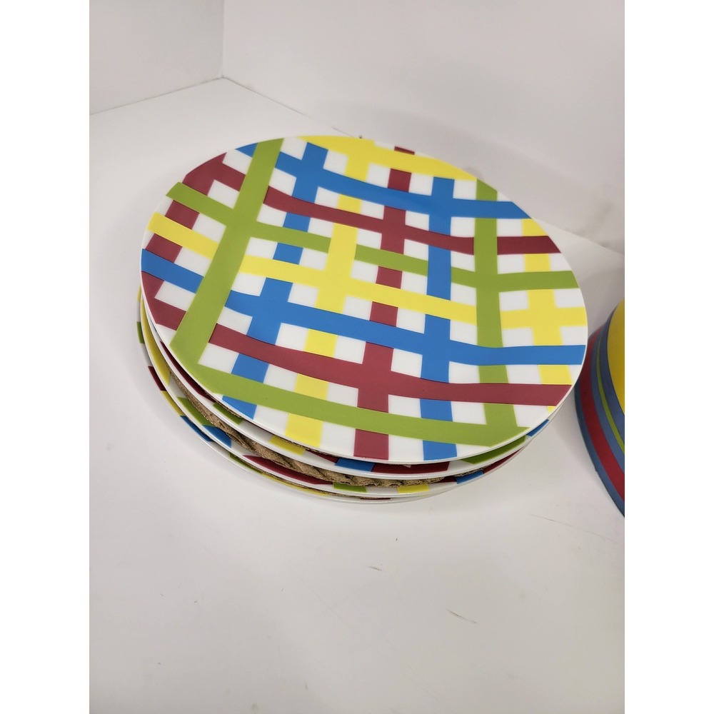 I. Godinger & Co Bungalow Plaid Porcelain Dessert Plates Set of 4 Multi-Color - Picture 2 of 7
